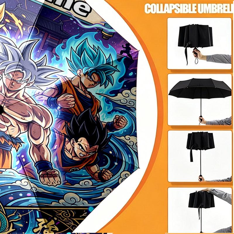 Custom Name Personalized Dragon Ball Z Print Umbrella, Auto Open Close, 8‑Rib Sturdy Frame, Commute Camping Hiking Use, Birthday Gift