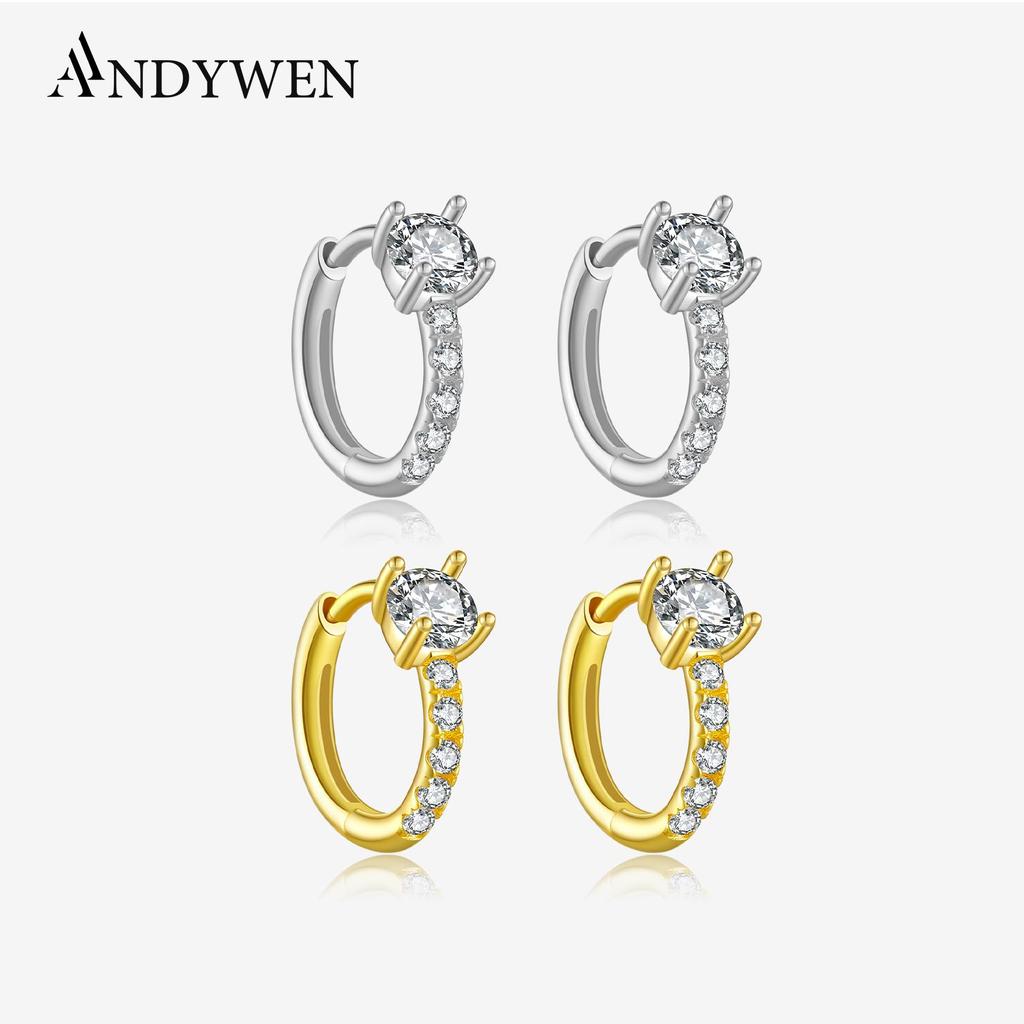 ANDYWEN 925 Sterling Silver Hoop Earrings Ladies Earrings Irregular Cubic Zirconia Earrings Fine Jewelry Gifts