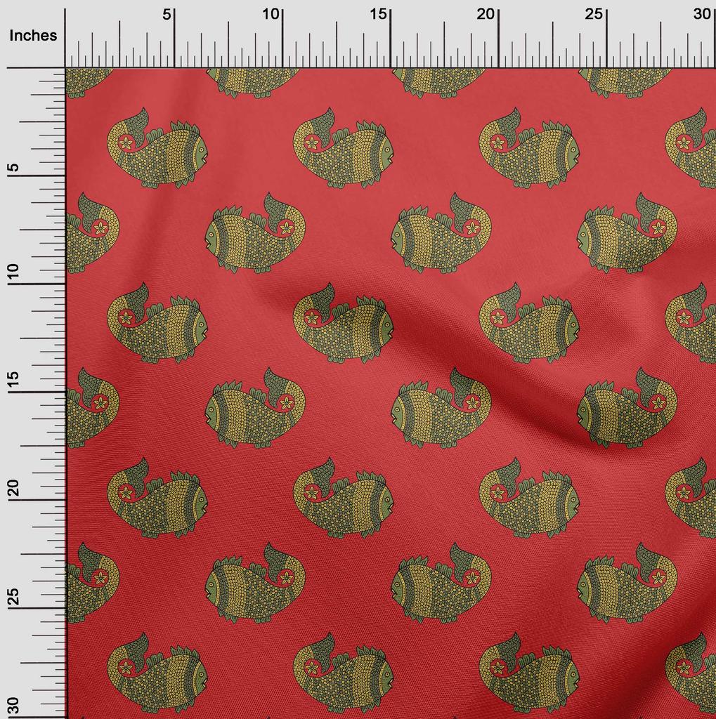 oneOone Cotton Flex Fabric Fish Block Printed Fabric 1 Yard 40 Inch Wide