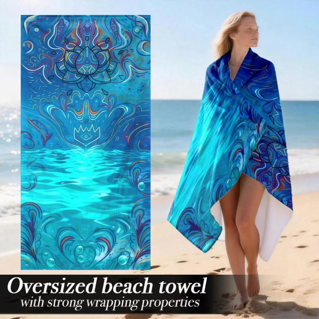 Plush Luxury Beach Towel, Soft Absorbent Lightweight Polyester Microfiber Modern Fabric Machine Washable Strong Wrap