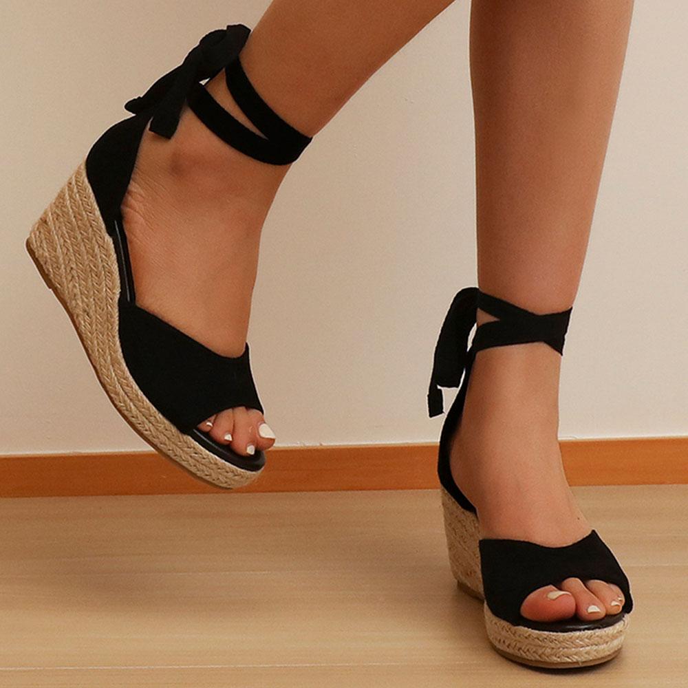 

New Summer Trendy Espadrille Platform Wedges Ankle Atrap Sandals For Women Dropship Leisure Women Shoes Sandals Big Size 43 36
