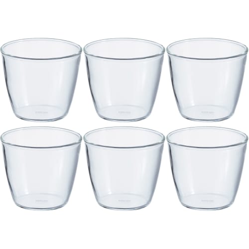 HARIO Varmebestandig Glass Puddingkopper, 200ml, Laget i Japan, PRC-20-BK, Sett med 6, Klar