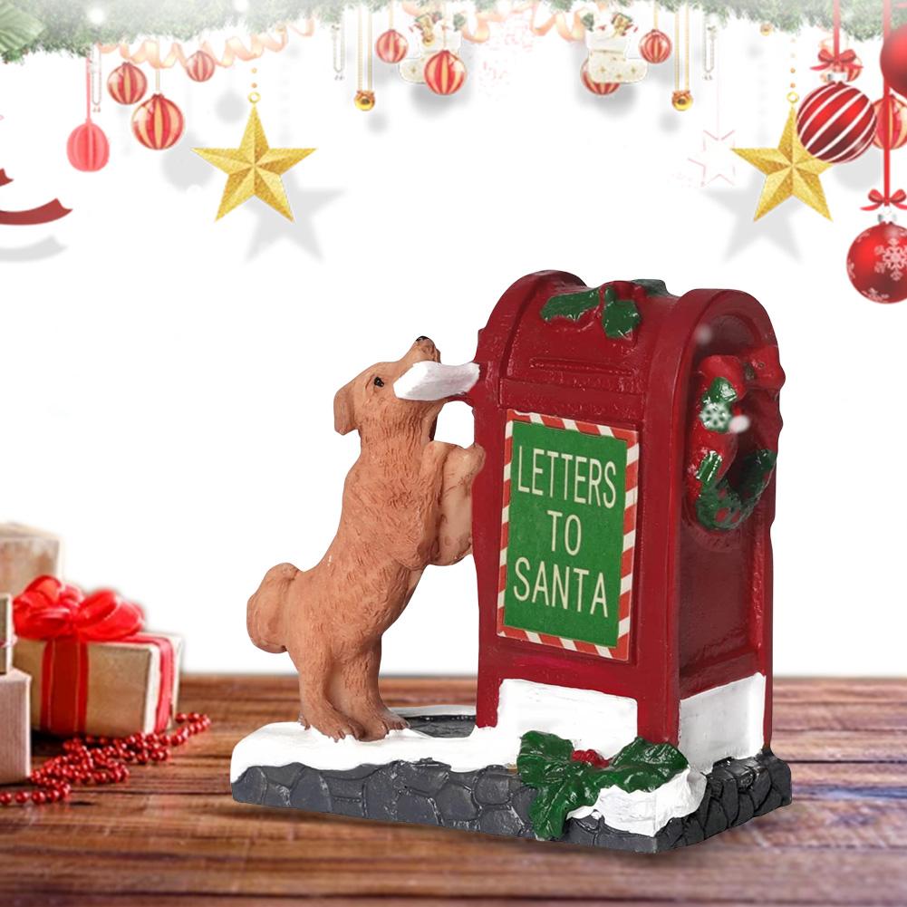 Santa Mailbox Villages Sets Santa Mailbox with Little Dog Sculpture Christmas Village Accessories Christmas Table Decorations China Mainland