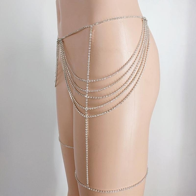 Catena per Giarrettiera Multi-strato con Strass Catena per Gamba per Night Club Femminile Catene per Coscia Catena Bikini con Frange Gioielli per il Corpo