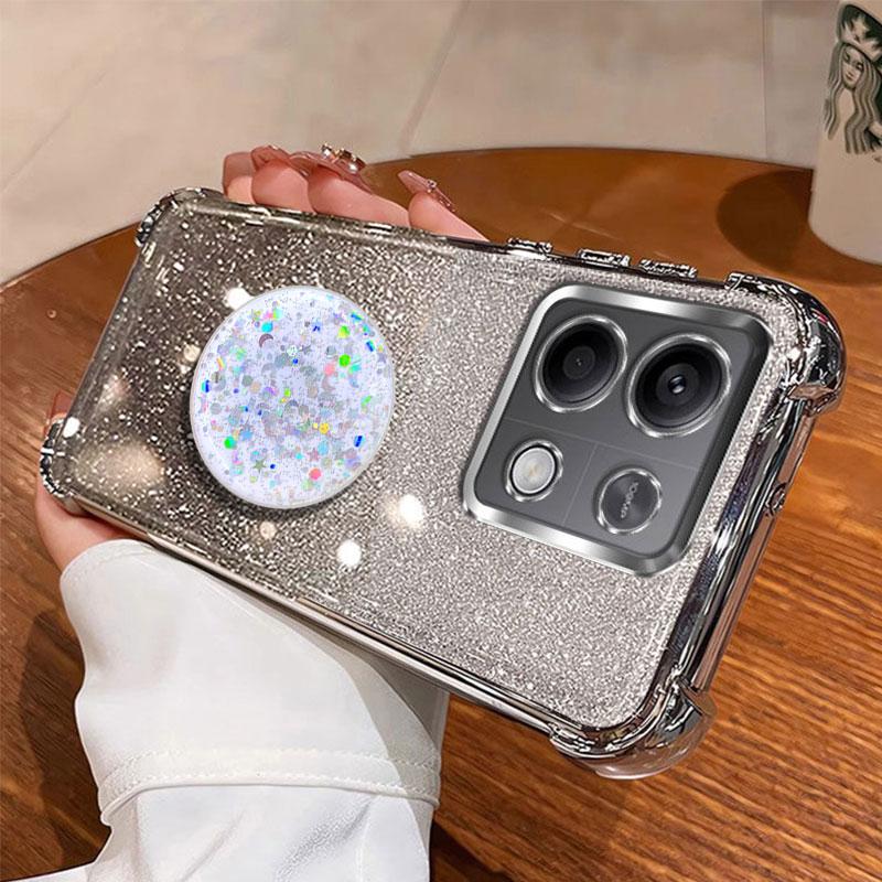 For POCO M6 pro 4G Holder Case Luxury Shiny Protective Shockproof Stand Cover Case For Xiaomi Redmi Note 13 pro Plus Coque Shell
