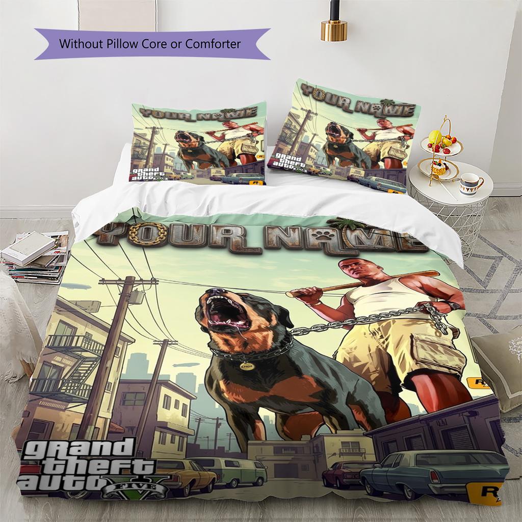 Name Custom Gta Pattern Bedding Set Quilt Cover Pillowcase Home Decor Gift (1 * duvet cover + 2 * pillowcase, without core)
