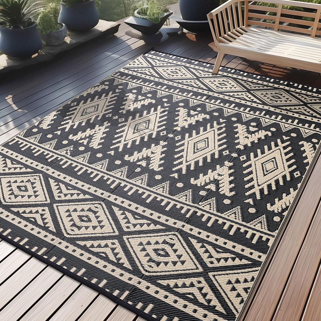 Olanly Outdoor Plastic Straw Rug Waterproof Indoor Outdoor Carpet Machine Washable Fashion Carpet For Patio Camp Picnic Backyard