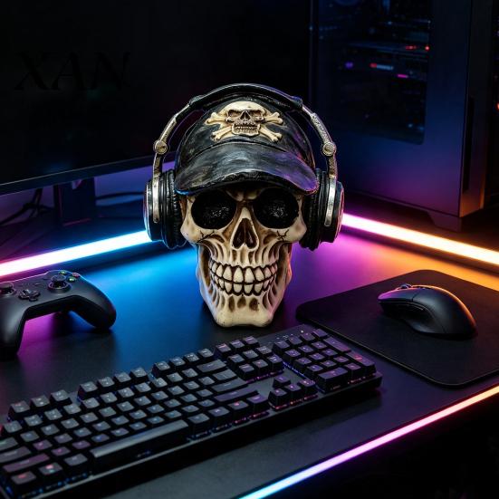 Secret Room Atmosphere Accessories Hip-hop Headphone/Steampunk Skull Figurine, Resin Skeleton Statue, Vintage Personalized Trendy Gifts Ornament
