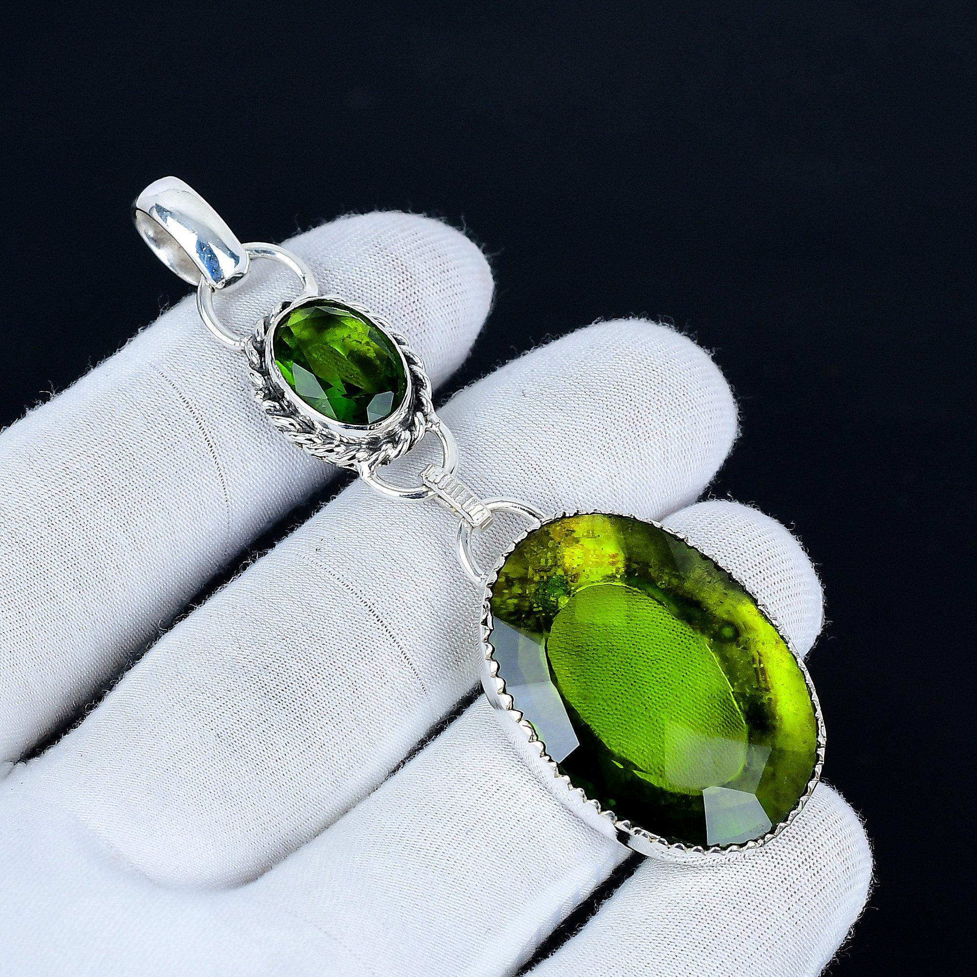

Peridot Pendant, 925 Sterling Silver Handmade Jewelry, Peridot Silver Pendant, Party Wear Jewelry For Women s, Pendant Birthday Party Gift 8 Cm зелений