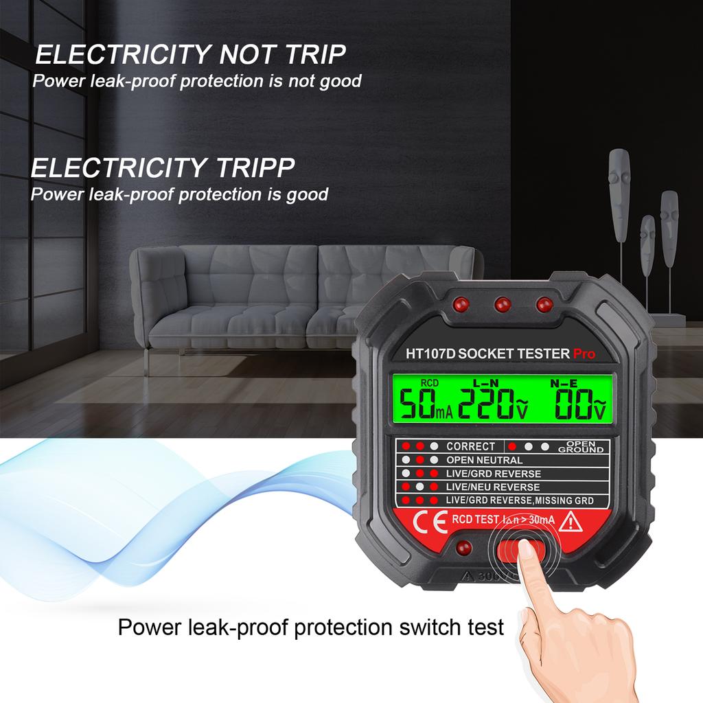 MAYILON Socket Tester Voltage Display 6 Kinds Indicator Lights 90 250V Socket Testers Phase Polarity Leakage Detector