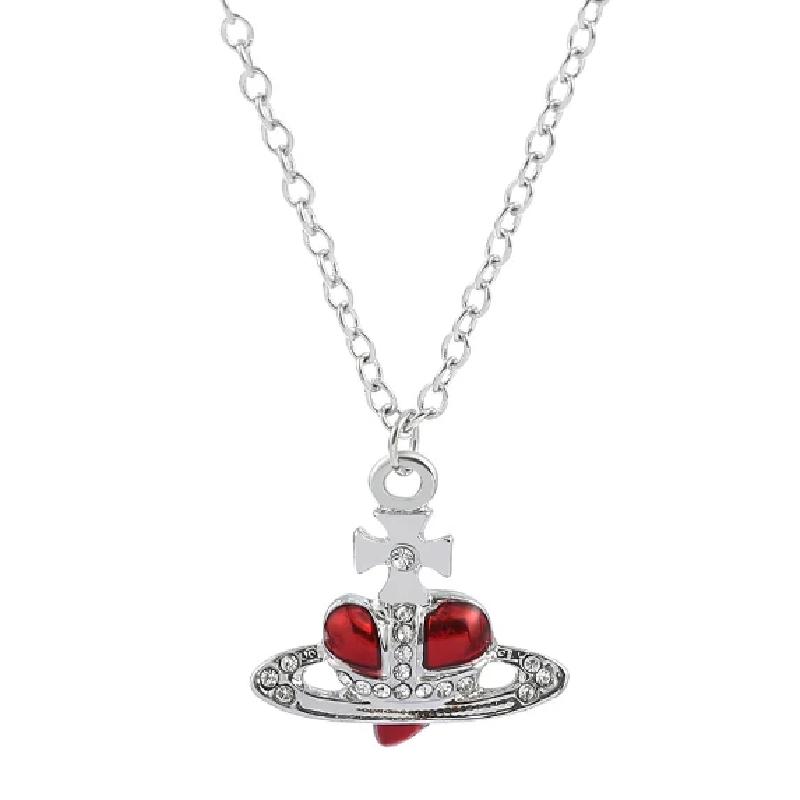 1 Pcs Classic Vintage Style Saturn Drop Color Paint Inlaid With Diamonds Ladies Fashion Necklace