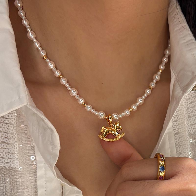 

Year of the Horse Birth Year Pearl Necklace - Elegant Chinese Style Clavicle Chain