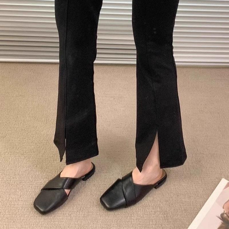 Women's Outside Flat Slippers Summer New Korean Style Square Head Shoes Fashion Solid Colour Lightweight Walking Sandals