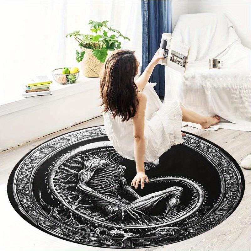 Alien Print Round Rug – Fun Bedroom Dorm Bathroom Chair Mat & Living Room Home Decor Carpet