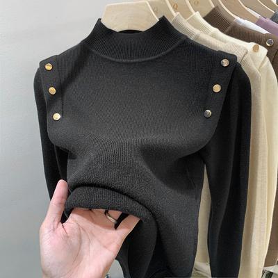 Button Turtleneck Knitted Women Sweater Pullovers Autumn Winter Basic Women Sweaters Fit Soft Warm Tops