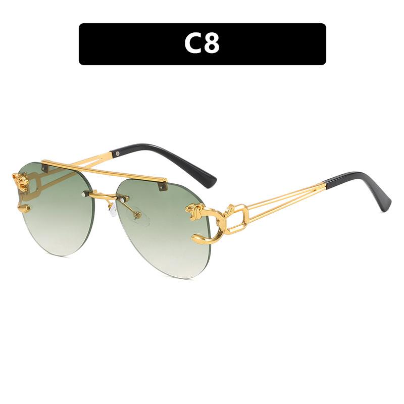 Rimless toad glasses driving sunglasses leopard sunglasses European and American retro trimmed double beam sunglasses men and women