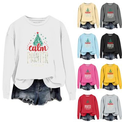 Damska Moda Casual Bluza z Długim Rękawem Luźna z Nadrukiem Świątecznym