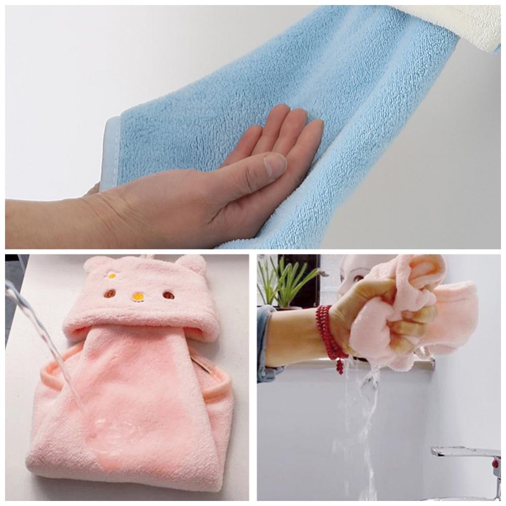 1PC Cartoon Hanging Hand Towel Soft Coral Kitchen Towel Cute Kids Child baby Quick Dry Bathing Towel