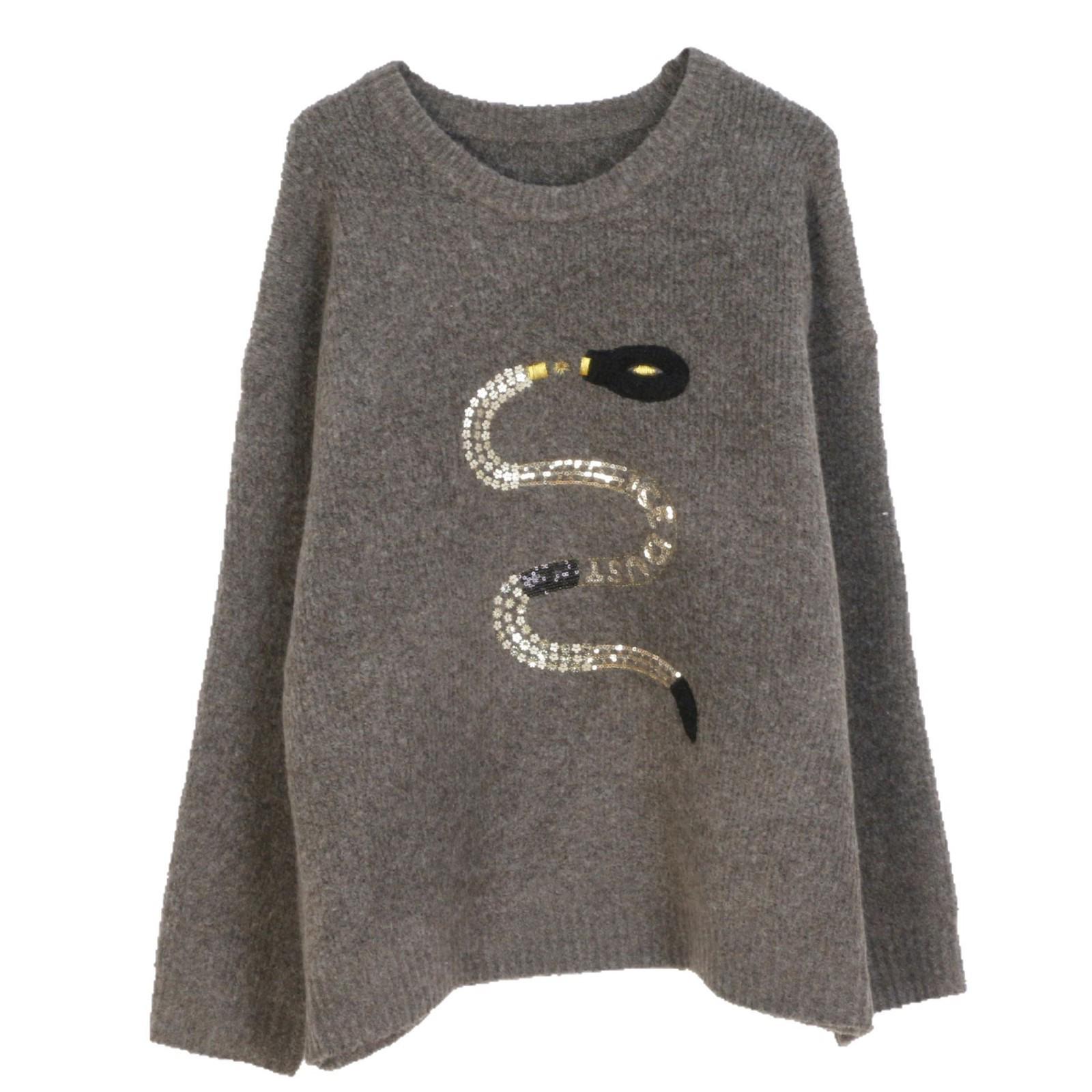 

Korean-Style Snake Embroidery Sequin Knit Sweater - New Spring 2025 Design L