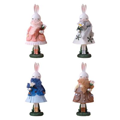 Easter Rabbit Statue Cartoon Resin Sculpture Decorative Easter Craft for Office