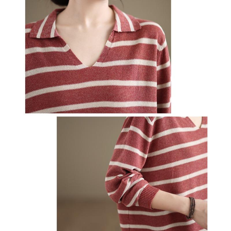 Podzimní nadměrná velikost Dámské topy Vintage svetry Pletení Móda Ležérní styl Volný pruhovaný svetr