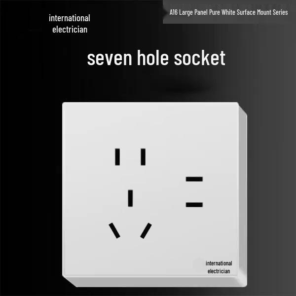 Priză electrică ultra-subțire de 16A cu montaj aparent cu panou de perete cu cinci găuri pentru uz casnic și pentru aparat de aer condiționat