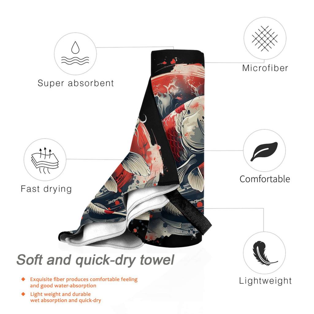 Koi Rising Beach Towel Soft Microfiber Quick Dry Absorbent Quick Towels For Mountain Climbing