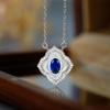 Lulu Tongzhu S925 Silver Necklace with White Mother-of-Pearl & Royal Blue Inlay 4x6mm Clavicle Chain Pendant for Women.