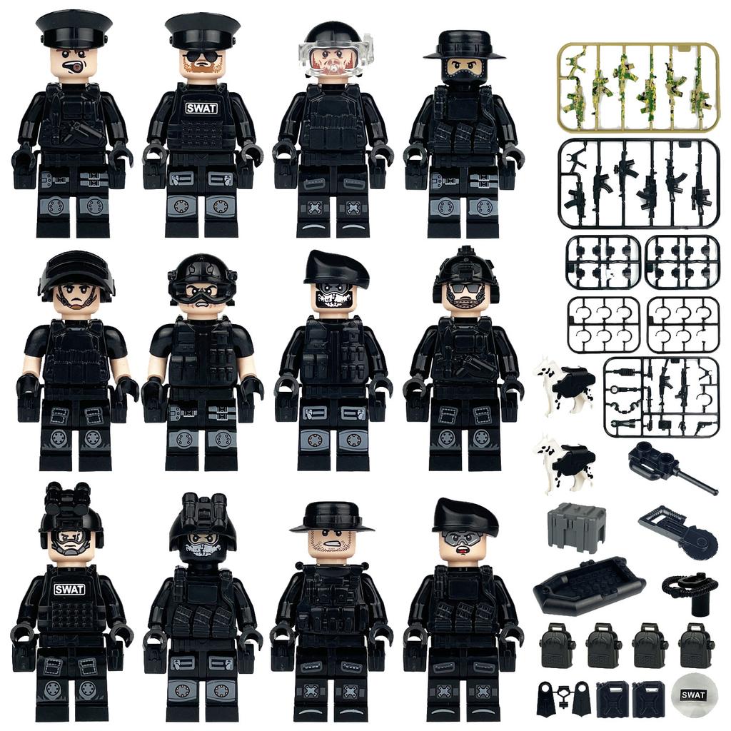 M8113 Federal Special Police Figurine Children Assembled Building Block Toy Kayak Weapon Equipment Box