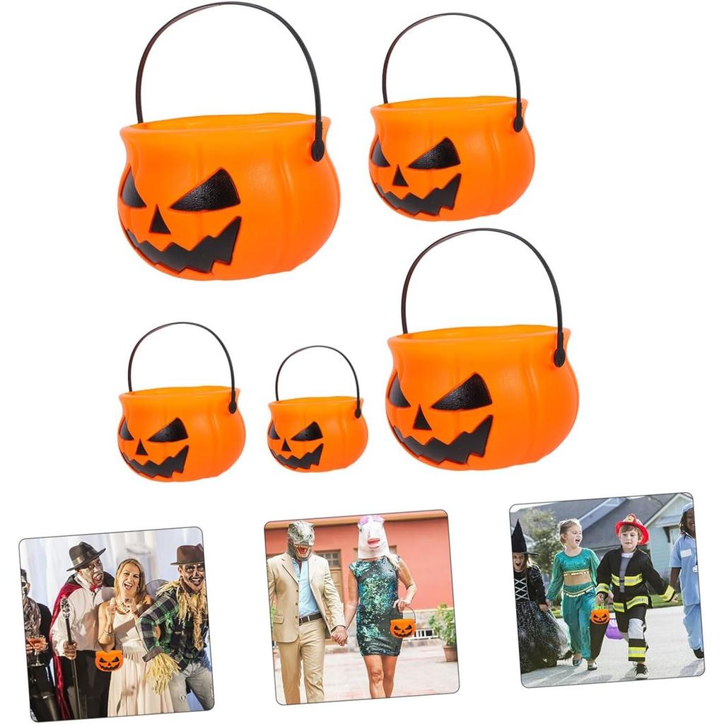 Halloween Pumpkin Bucket Portable Candy Jar With Lid(Five-piece Pumpkin Bucket)