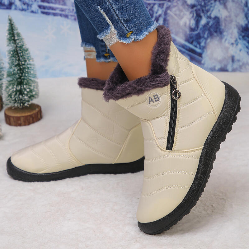 Fashion Casual Side Zip Furry Snow Boots Women 2025 Winter Comfort Round Toe Medium Heel Booties Warm Short Plush Waterproof Ankle Boots