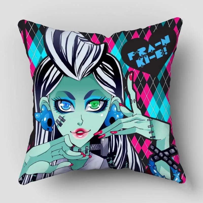Monster High Pillow Cover Bedroom Home Office Decorative Pillowcase Square Zipper Pillow Cases Satin Fabric 10.16WJY
