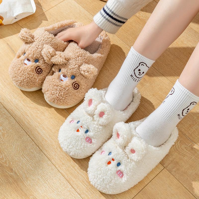 2025 Women's Fashion Thick-Soled Plush Cotton Slippers - Cartoon Rabbit Design for Warm Autumn/Winter