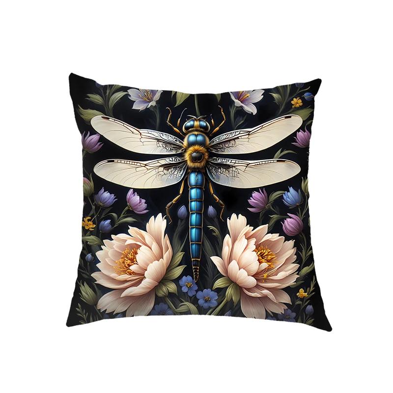 Cartoon Golden Bee and Flower Cushion Covers Dragonfly Pillowcase Sofa Bedroom Office Pillowcases Home Party Car Bedding Gift
