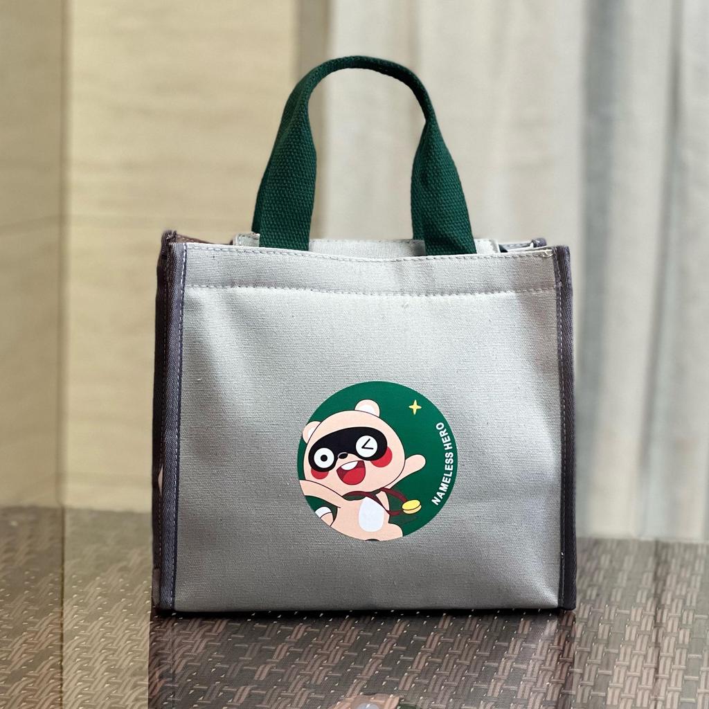 Cute Bear Canvas Lunch Tote - Large Capacity Bento Bag for Students & Moms