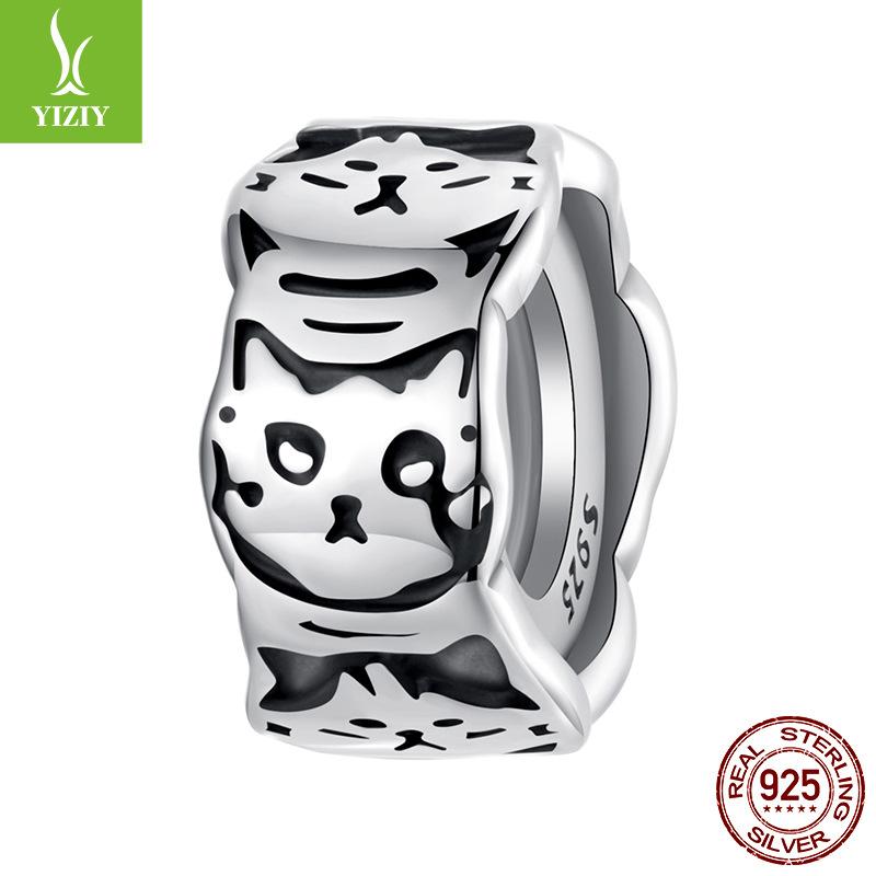 

Black Cat Silicone Bead Spacer S925 Silver Source Factory Diy Bracelet Accessories Beaded Jewelry