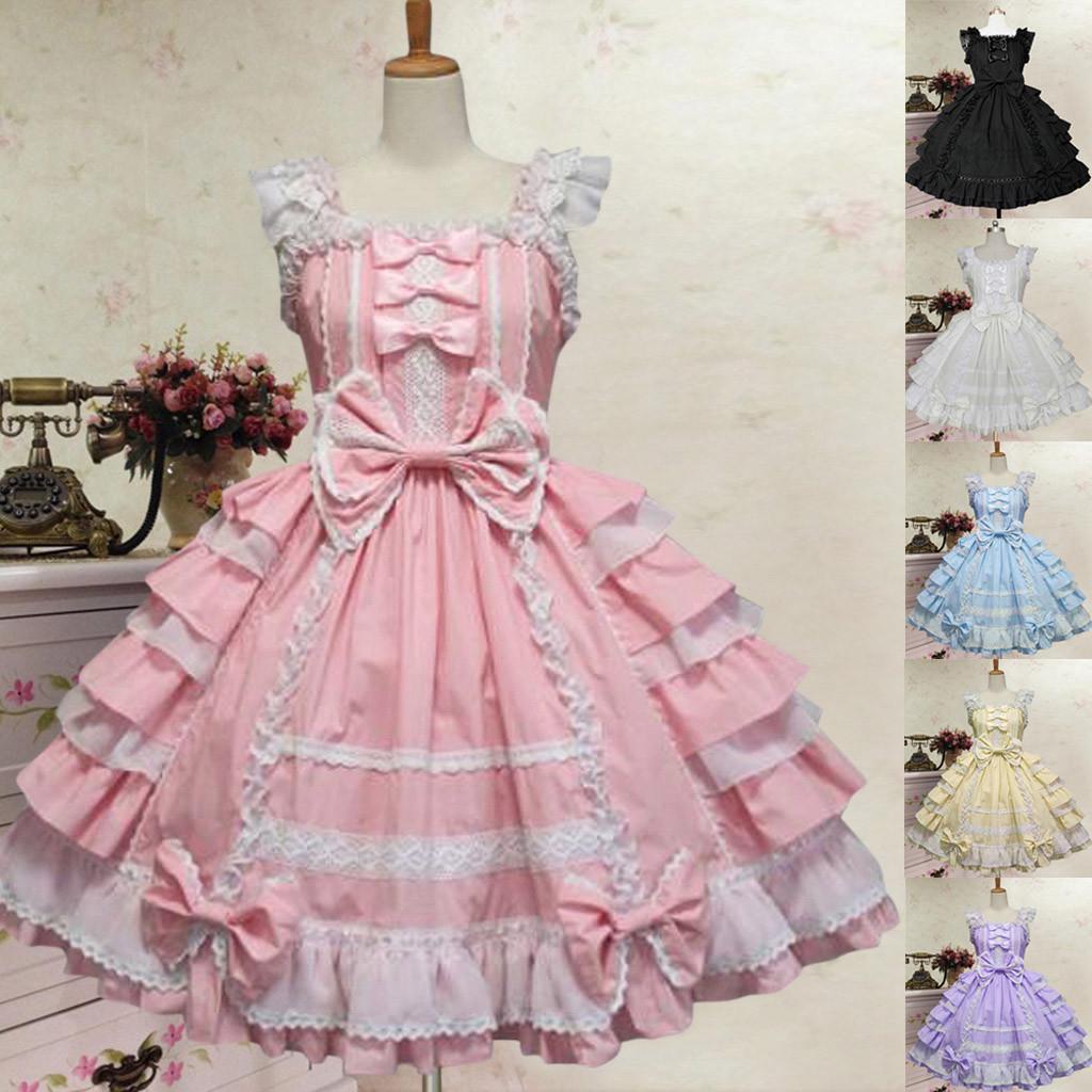 

Модное женское винтажное лоскутное платье с длинным рукавом и готическим бантом из кружева и воланами