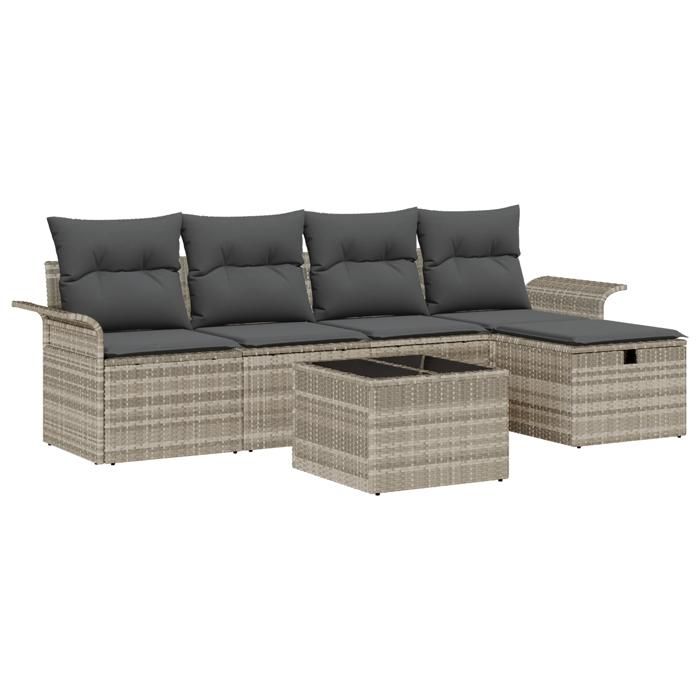 VidaXL Ensemble de canapé de jardin 6 pièces avec coussins gris clair en poly rattan. Résistant aux intempéries et super 3360203