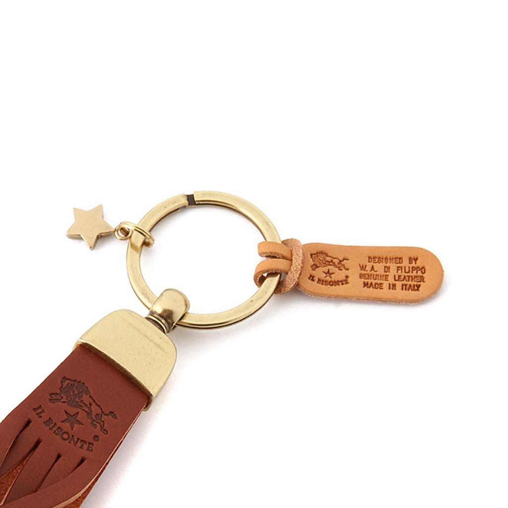 IL BISONTE Genuine Leather Keychain, Key Ring, Unisex, Red, for Men and Women