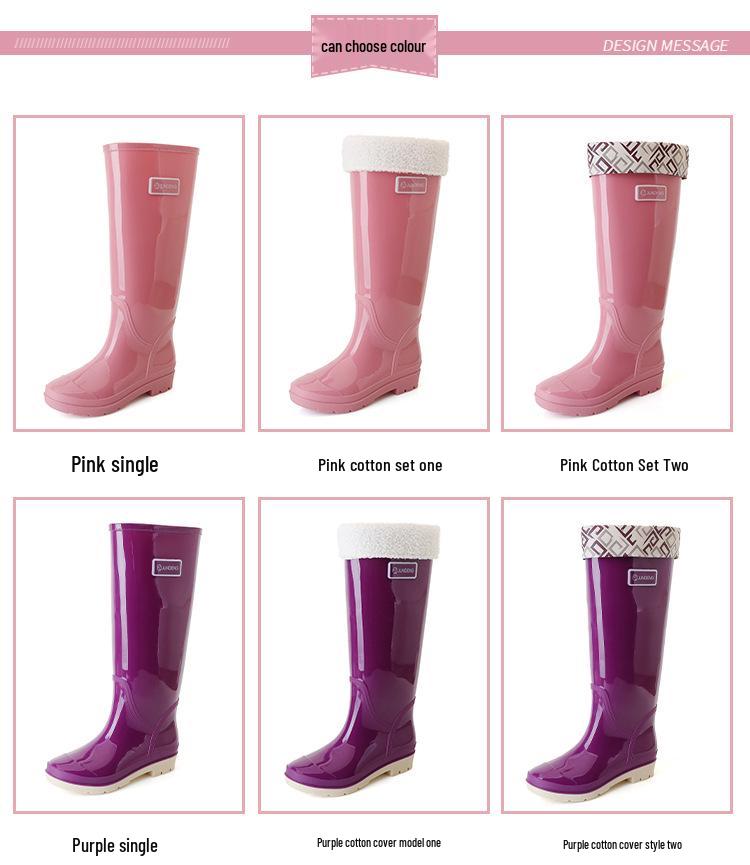 Женские 42 см Очень Высокие Нескользящие Утолщенные Водонепроницаемые Резиновые Сапоги для Путешествий, Уборки Столовой и Модной Носки