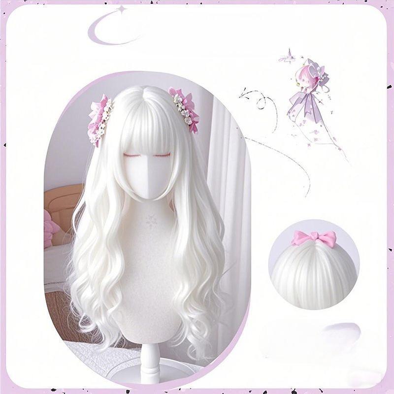 Girl's Long Wavy Wig - Lolita Style, Big Waves, Pure White Wig - Cosplay Wig for Anime