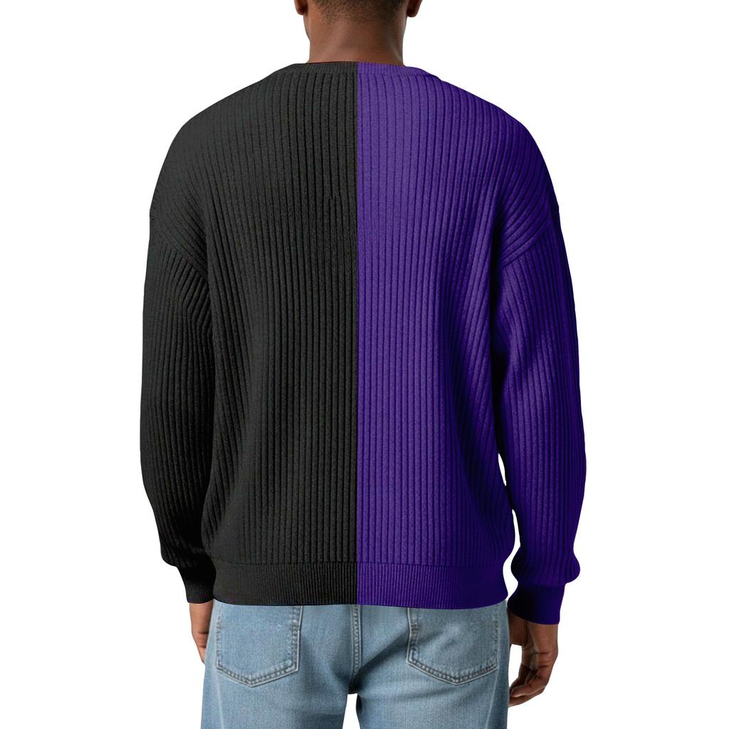 Men's Color-Blocked Stylish V-Neck Ribbed Textured Long-Sleeve T-Shirt