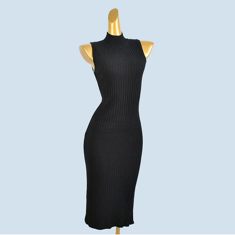Foreign Trade Order Half-high Collar Backless Slimming High Elastic Dress Four Seasons Inner Wear Thread Sleeveless Knitted Hip Skirt