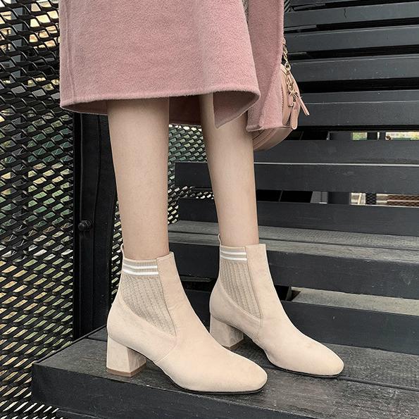 Botas de ante de moda para mujer Banda elástica de tacón alto botas de tacón  cuadrado botas cortas comprar a buen precio — entrega gratuita, reseñas  reales con fotos — Joom