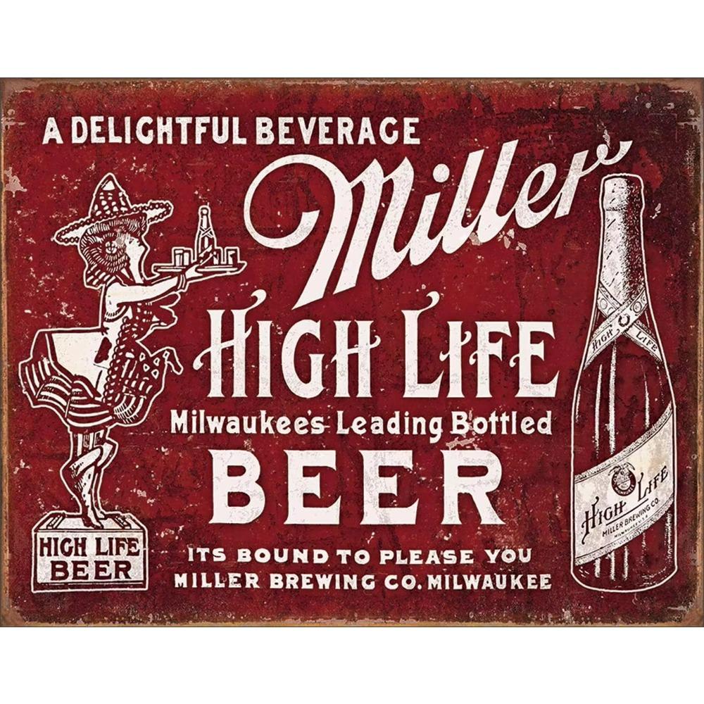 Desperate Enterprises Welcome To the High Life Miller High Life Tin Sign Nostalgic Vintage Metal Wall Art Decor for Home Room
