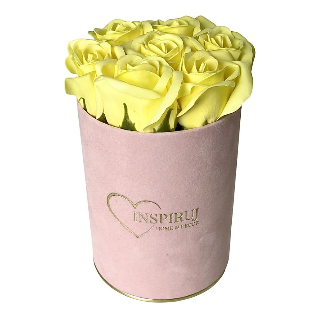 Flowerbox Inspiruj - Pink Box with Soap Roses - No. 16 Yellow