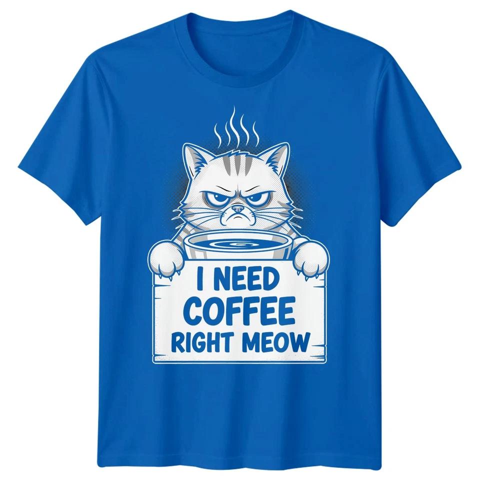 Grumpy Cat I Need Coffee Right Meow Funny Cats Humor Mens T-Shirt Coffee Lover 8 M