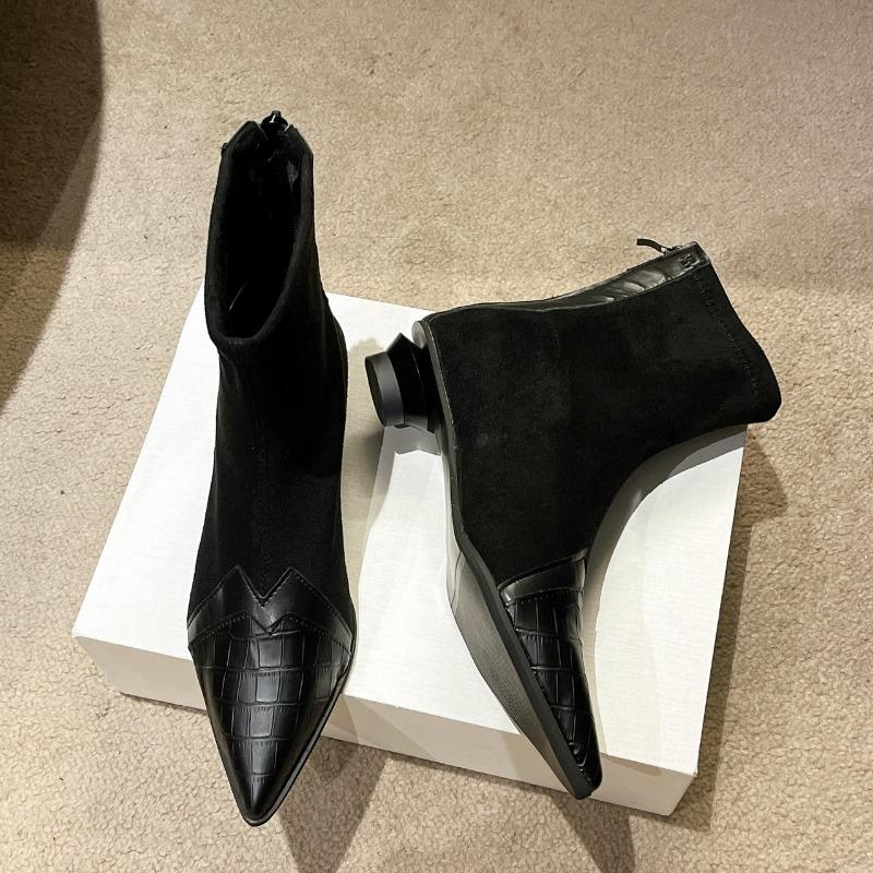 Women's Boots Temperament Pointed Leather Boots Fashion Casual Short Boot High Quality Suede Low Heel Ankle Boot Bottines Femmes