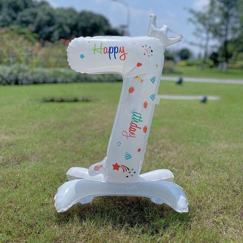 32 Inch White Number Stand 0-9 Shape Balloons Aluminum Film Birthday Party Decor Kid Toy Anniversary Balloons