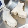 9cm Ultra-high Heels Women's Platform Boots British Style Women Chelsea Boots High Quality Leather Plush Women Ankle Boots Botas